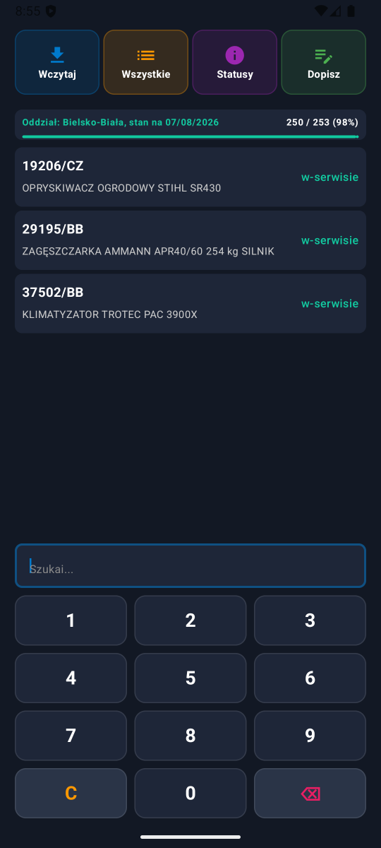 Lista brakujących maszyn