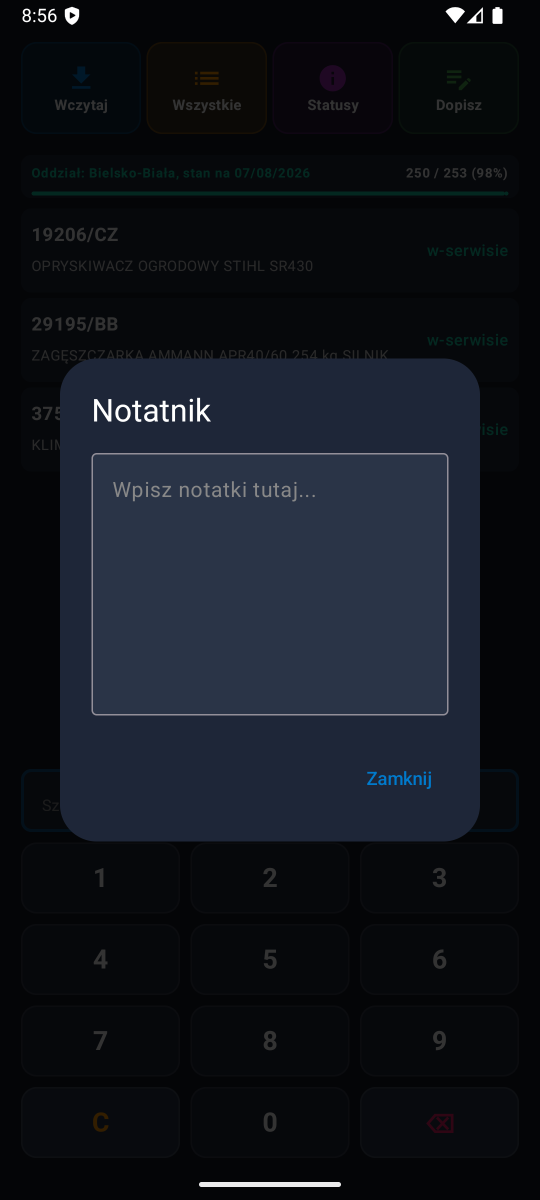 Dodawanie notatki do maszyny